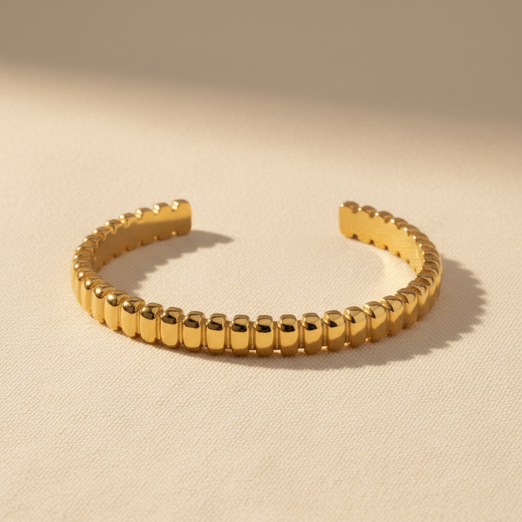 Textured Cuff Bracelet | Gold-Plated | Ivory Nova