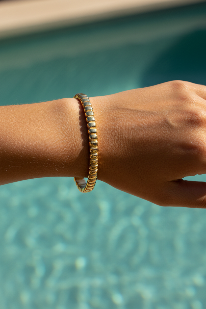 Textured Cuff Bracelet | Gold-Plated | Ivory Nova