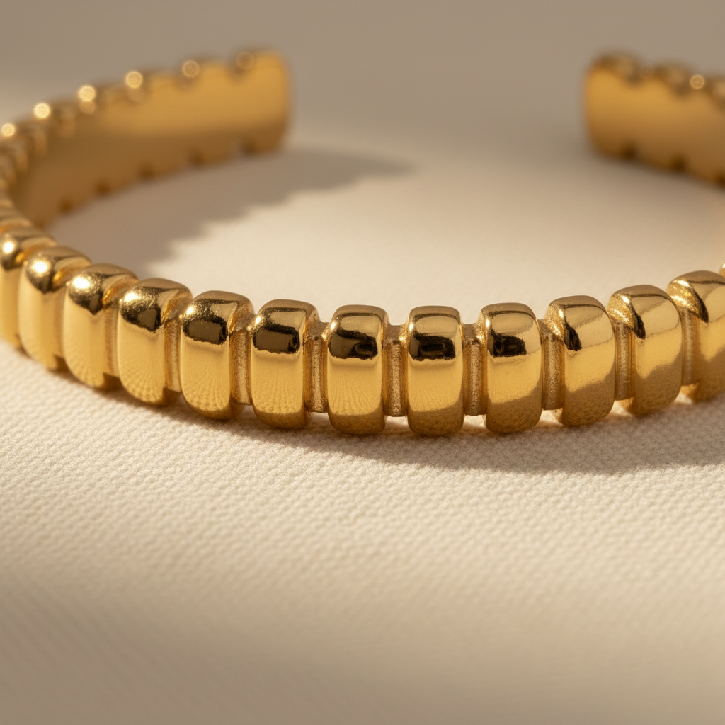 Textured Cuff Bracelet | Gold-Plated | Ivory Nova