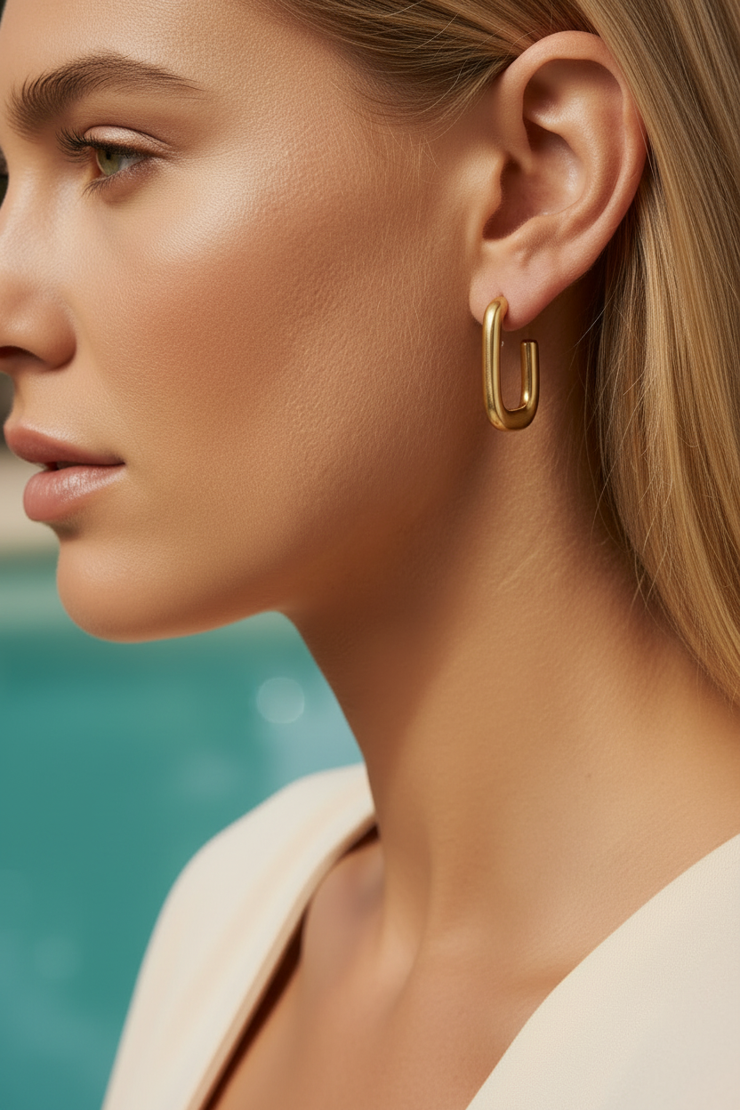 Rounded Rectangle Hoop Earrings | Gold-Plated | Ivory Nova