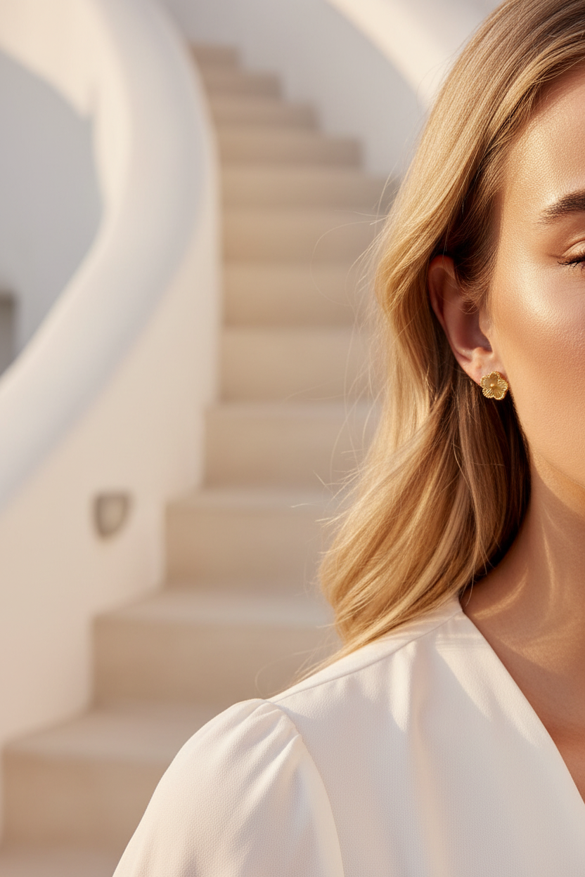 Gold Plated Clover Stud Earrings