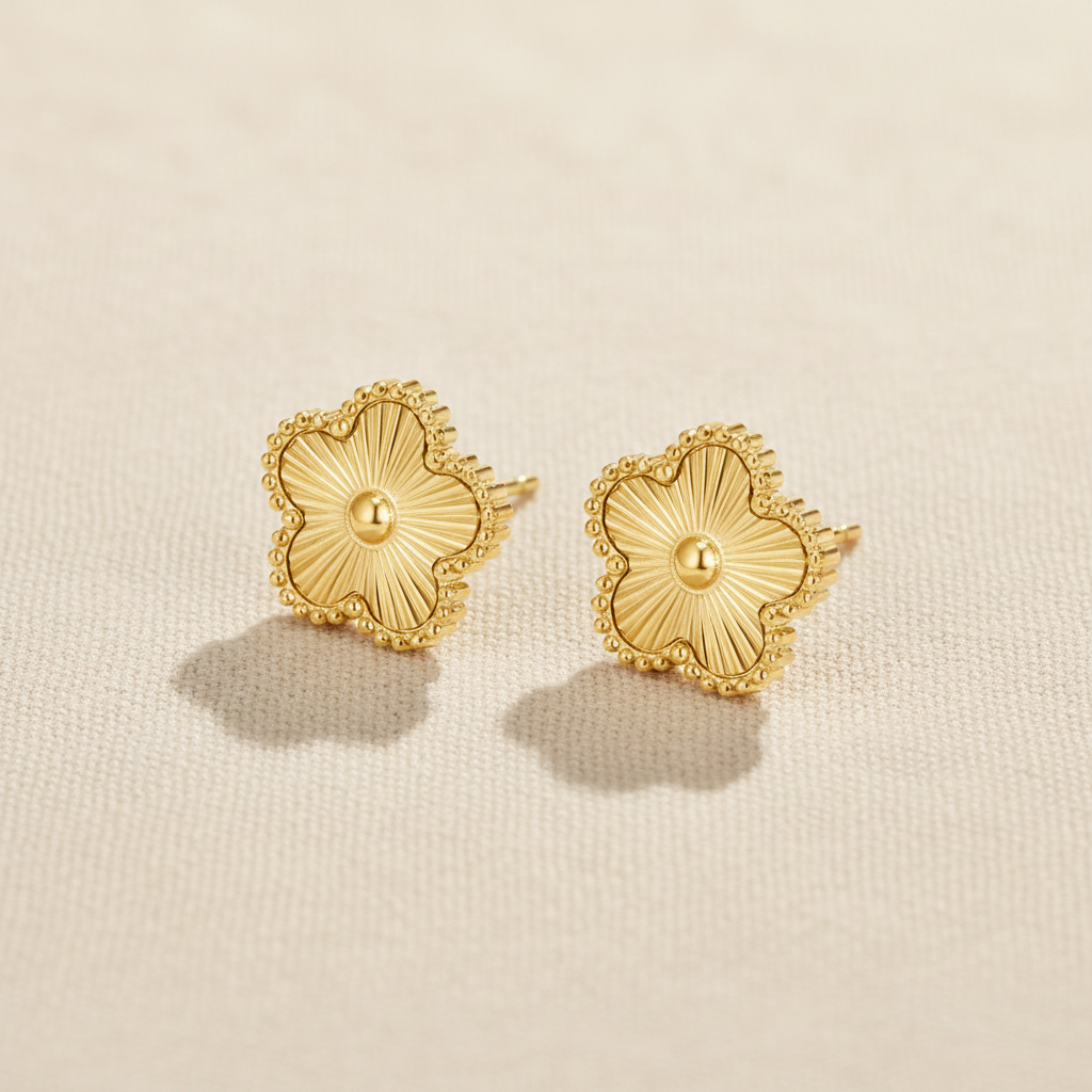 Gold Plated Clover Stud Earrings