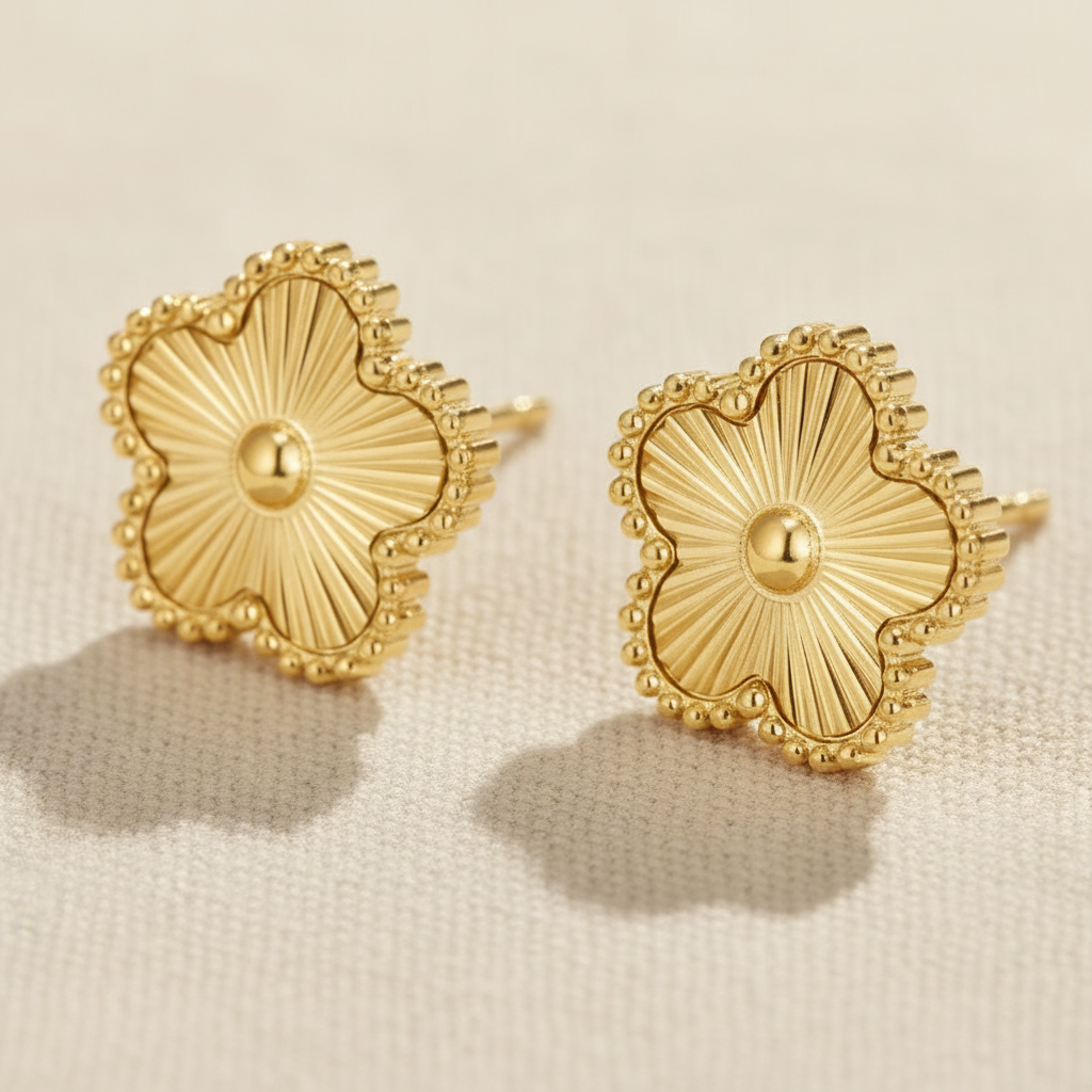 Gold Plated Clover Stud Earrings