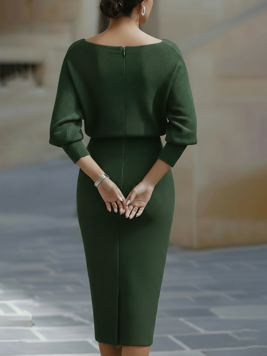 Elegant Draped Batwing Midi Dress