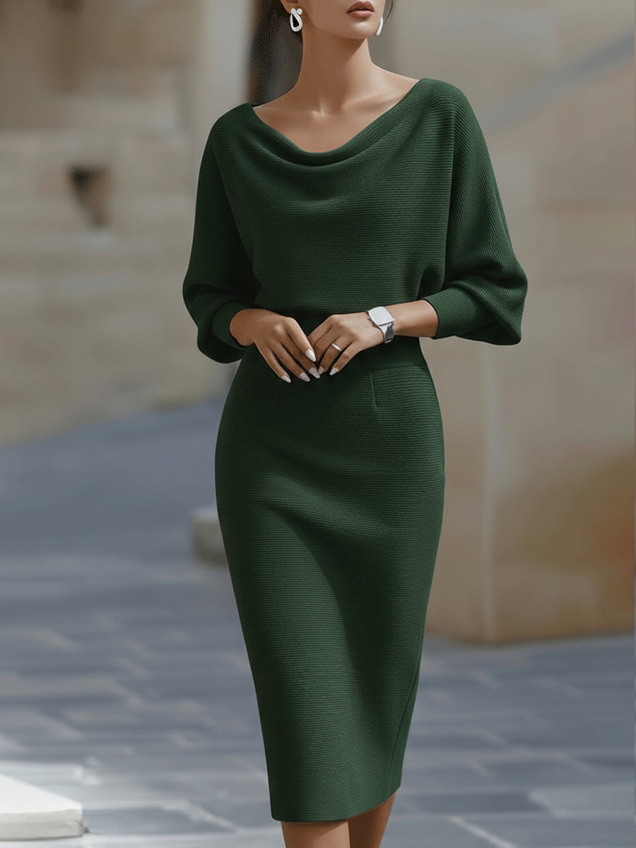 Elegant Draped Batwing Midi Dress