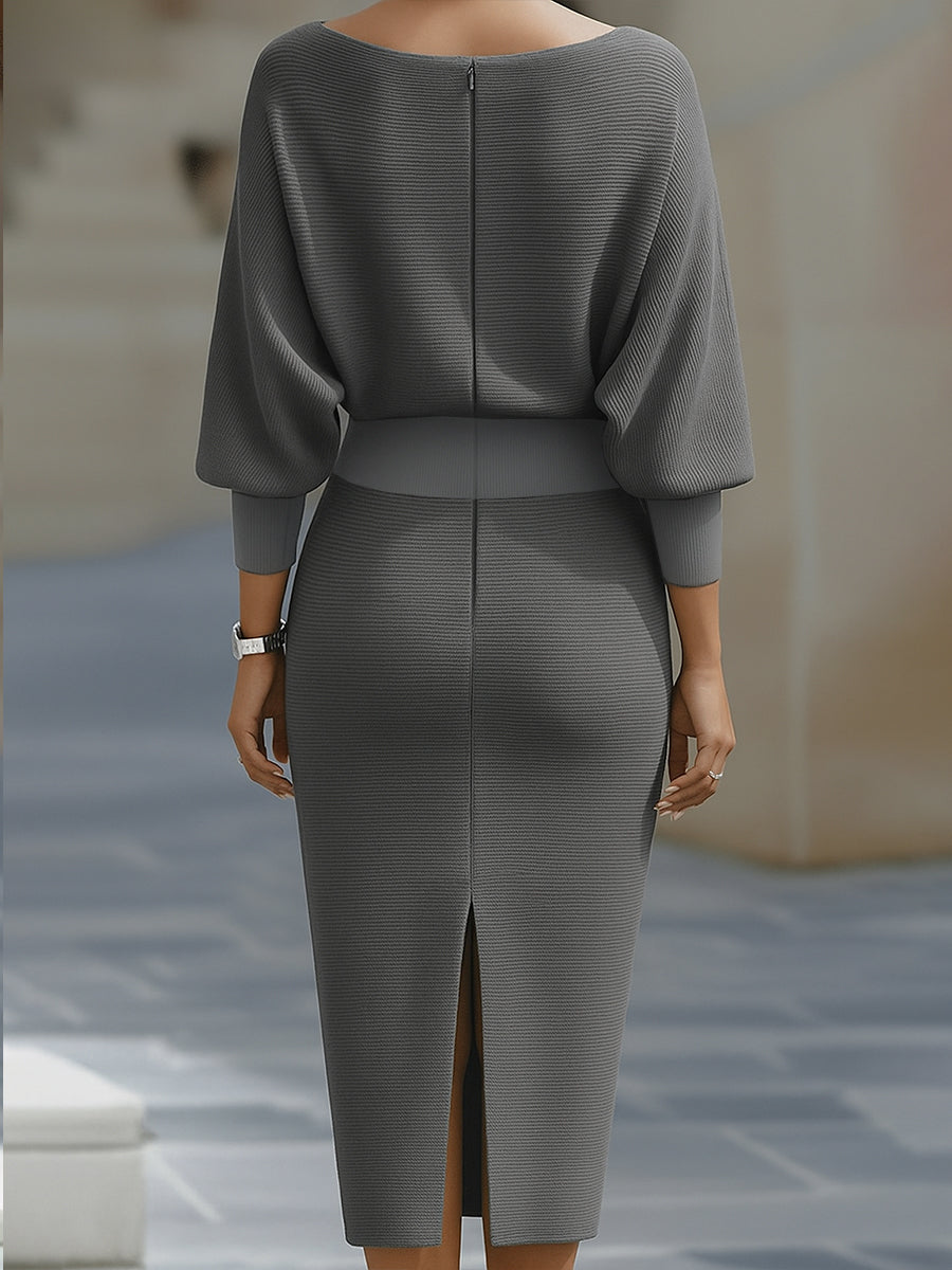 Elegant Draped Batwing Midi Dress