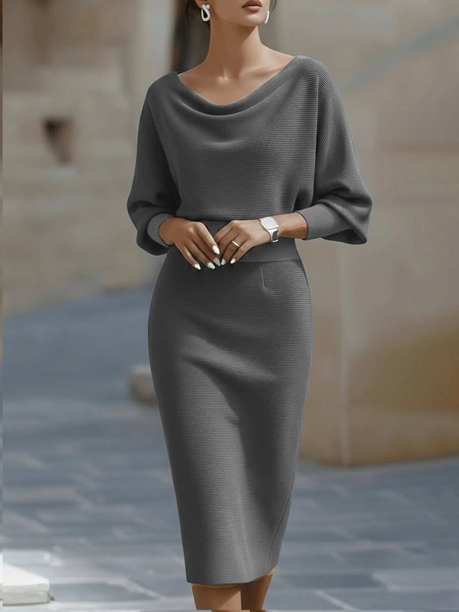 Elegant Draped Batwing Midi Dress