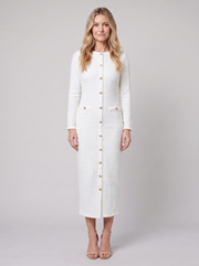 Gold Button Tweed Midi Dress