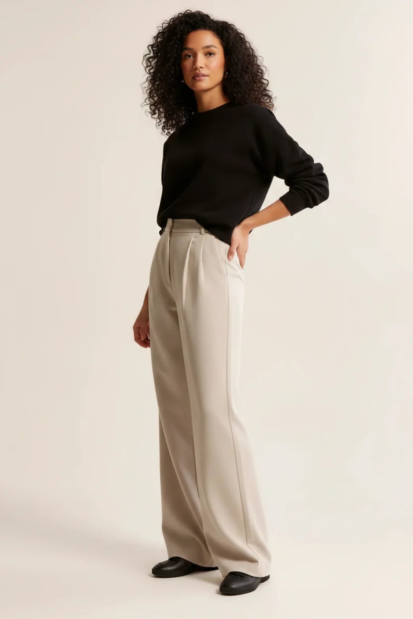 High Waist Pleated Straight Trousers