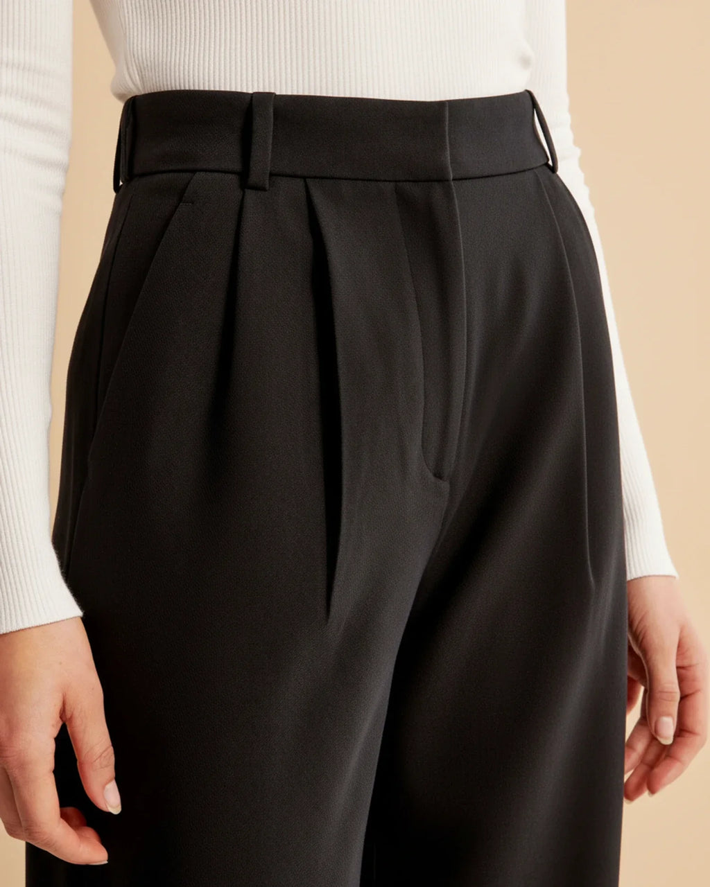 High Waist Pleated Straight Trousers