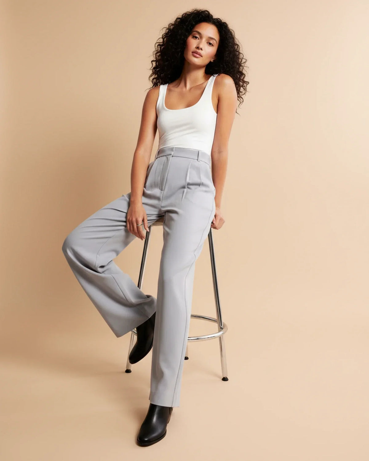 High Waist Pleated Straight Trousers