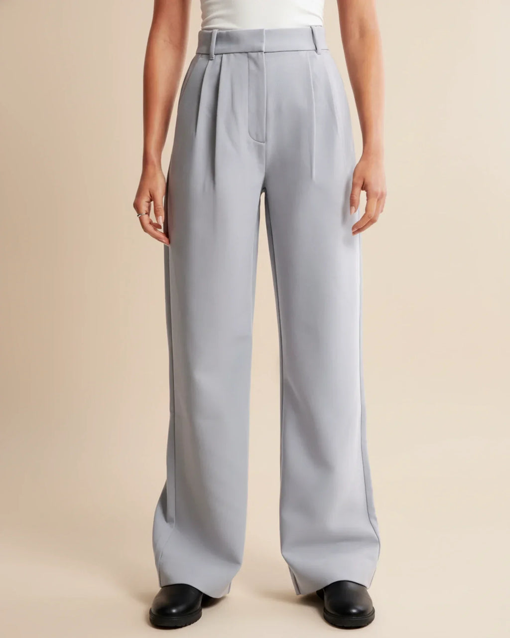 High Waist Pleated Straight Trousers
