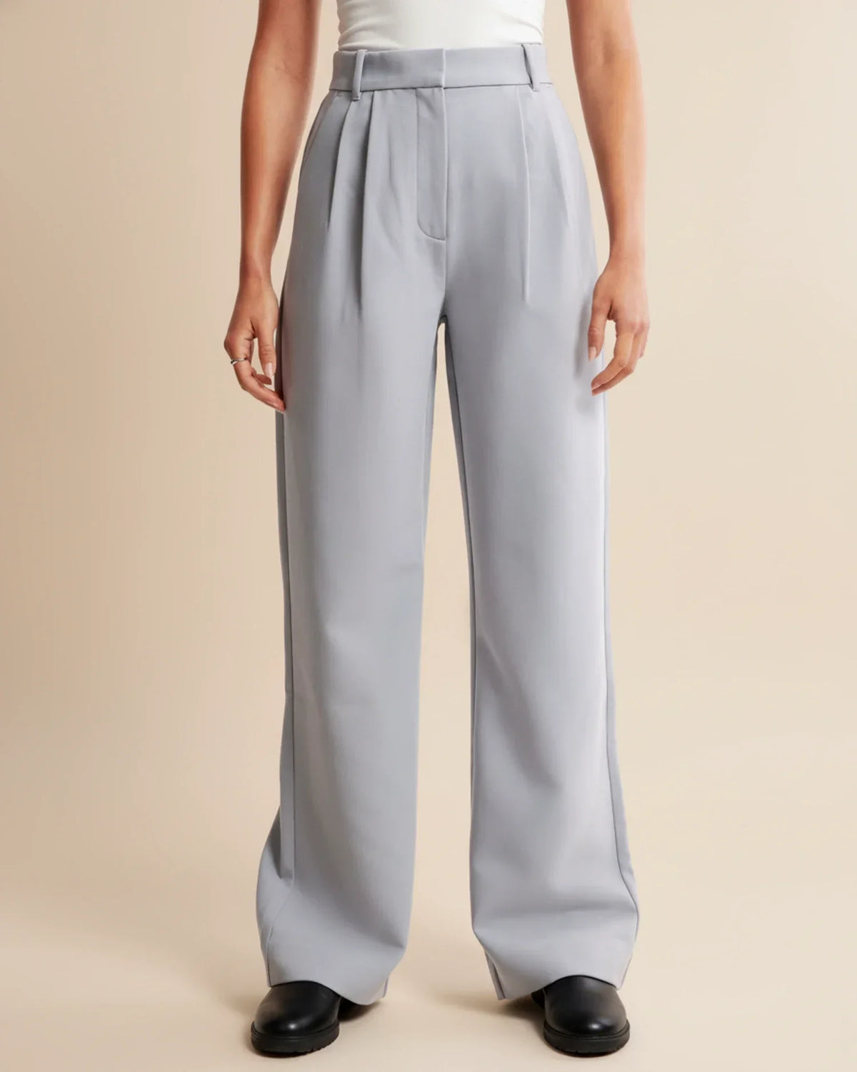High Waist Pleated Straight Trousers