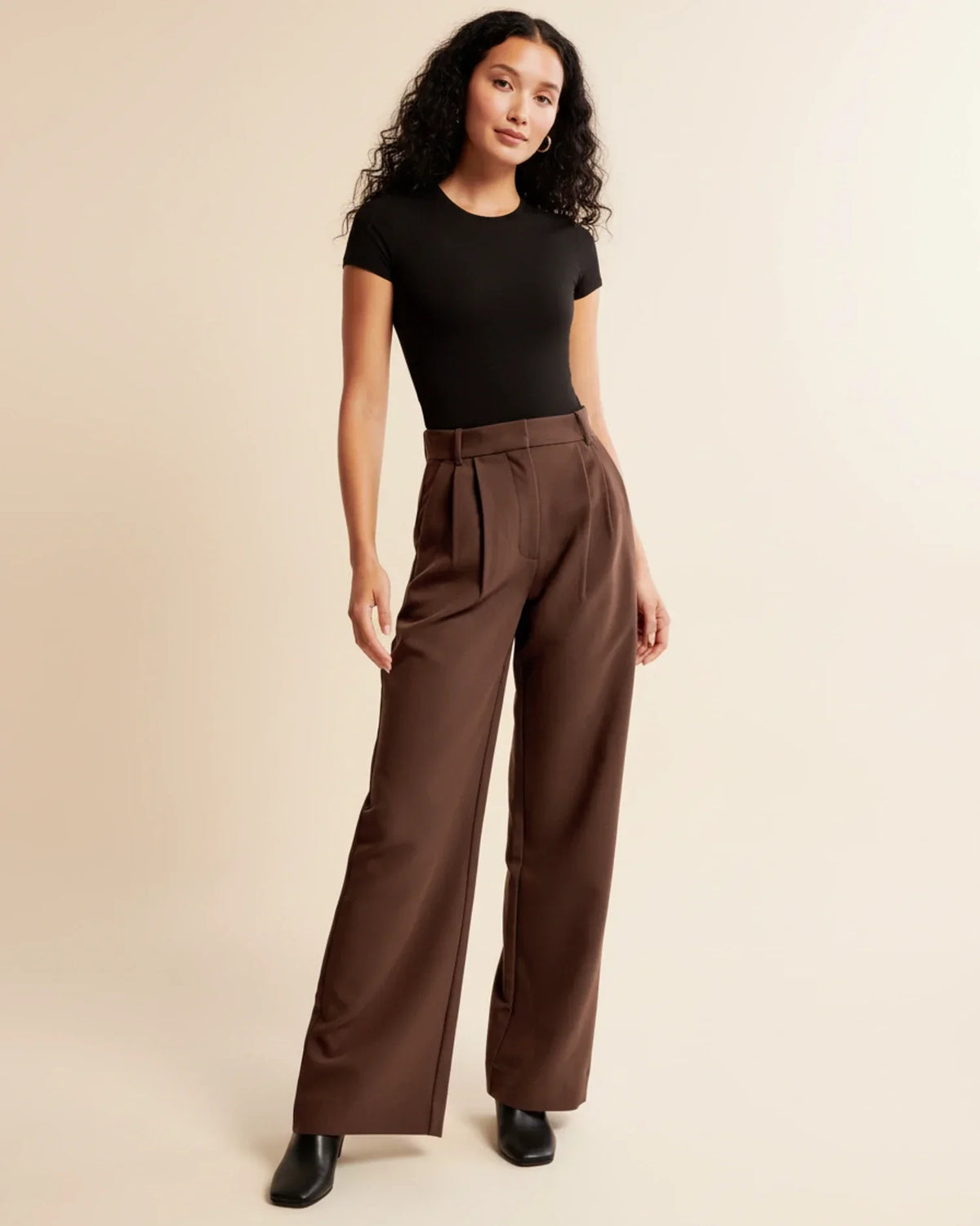 High Waist Pleated Straight Trousers