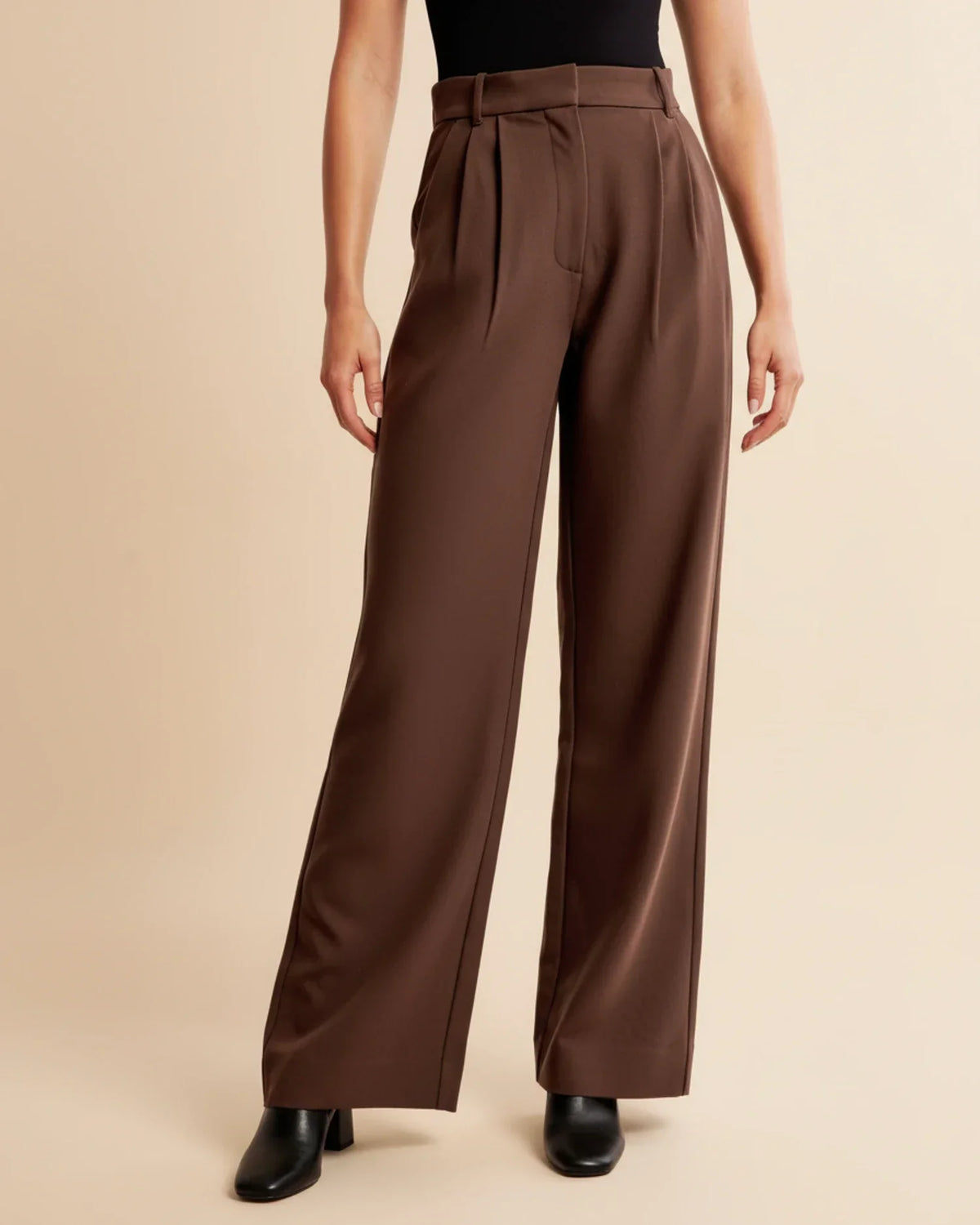 High Waist Pleated Straight Trousers