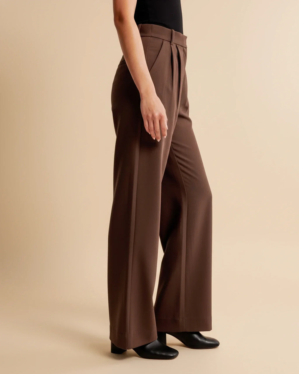High Waist Pleated Straight Trousers