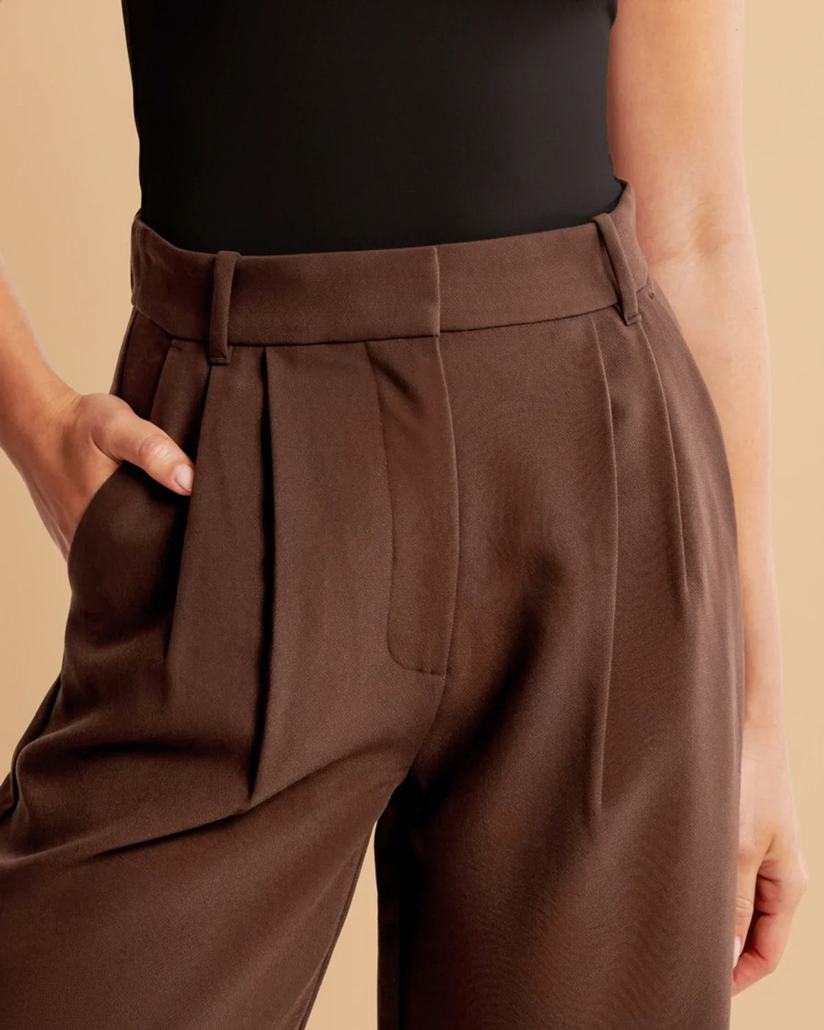 High Waist Pleated Straight Trousers