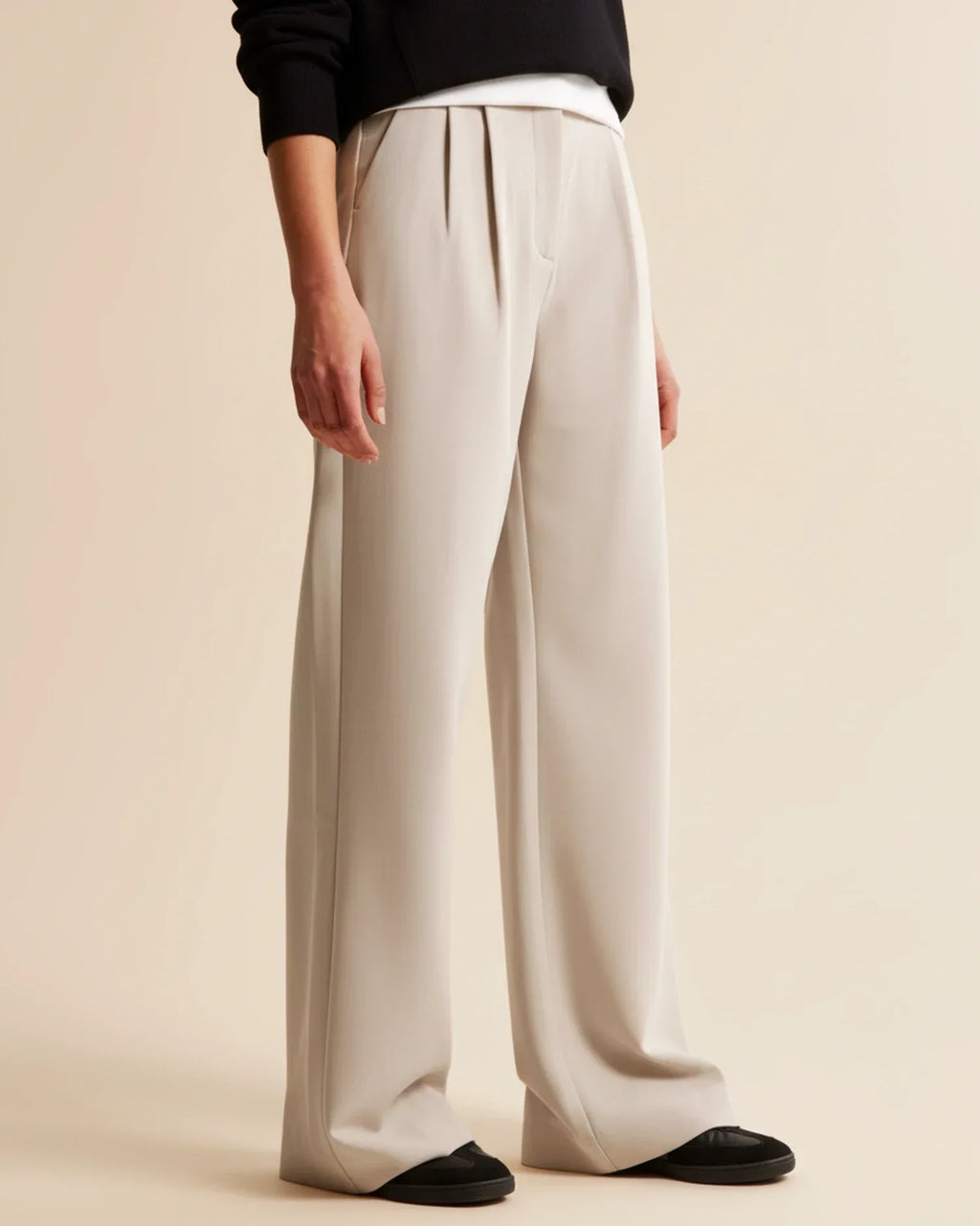 High Waist Pleated Straight Trousers