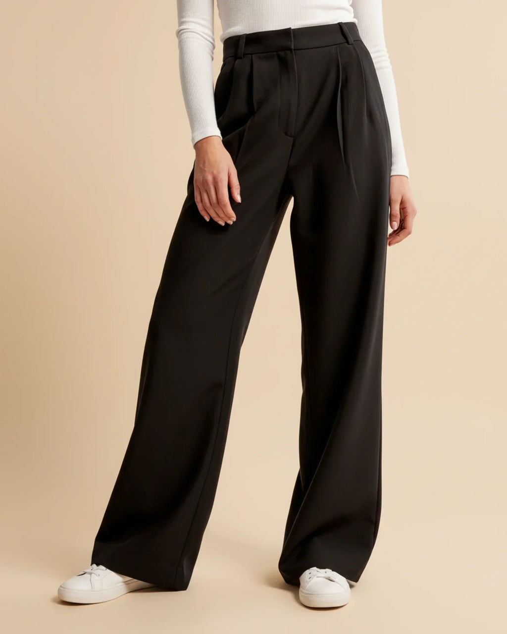 High Waist Pleated Straight Trousers