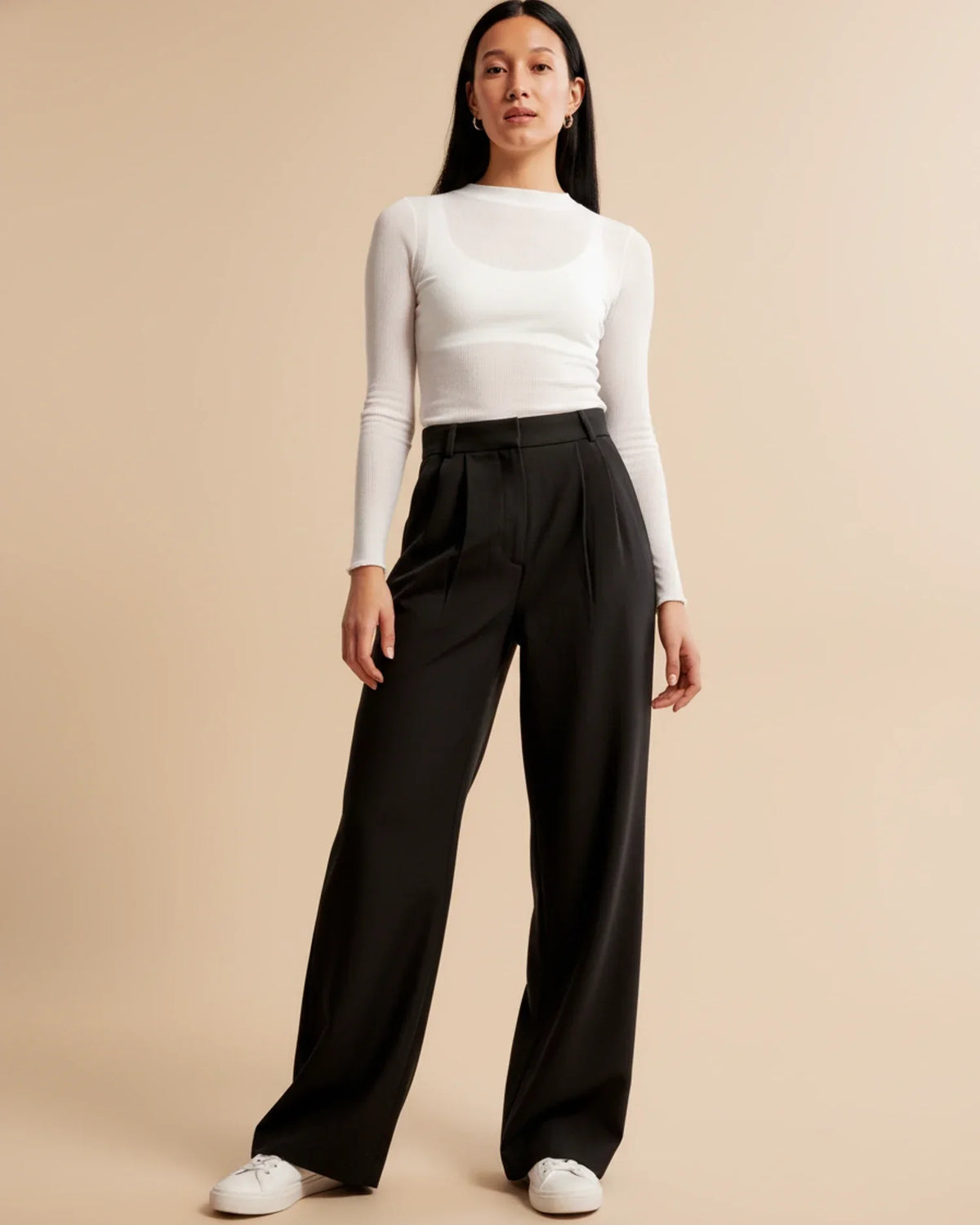 High Waist Pleated Straight Trousers