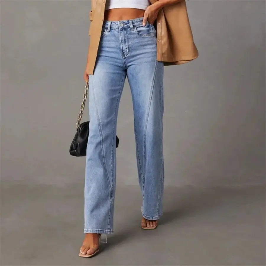 High Waist Front Seam Straight Jeans