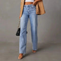 High Waist Front Seam Straight Jeans