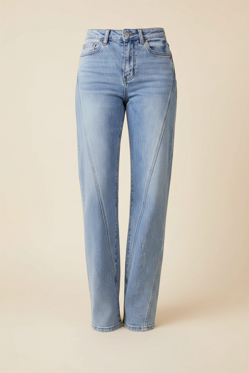 High Waist Front Seam Straight Jeans