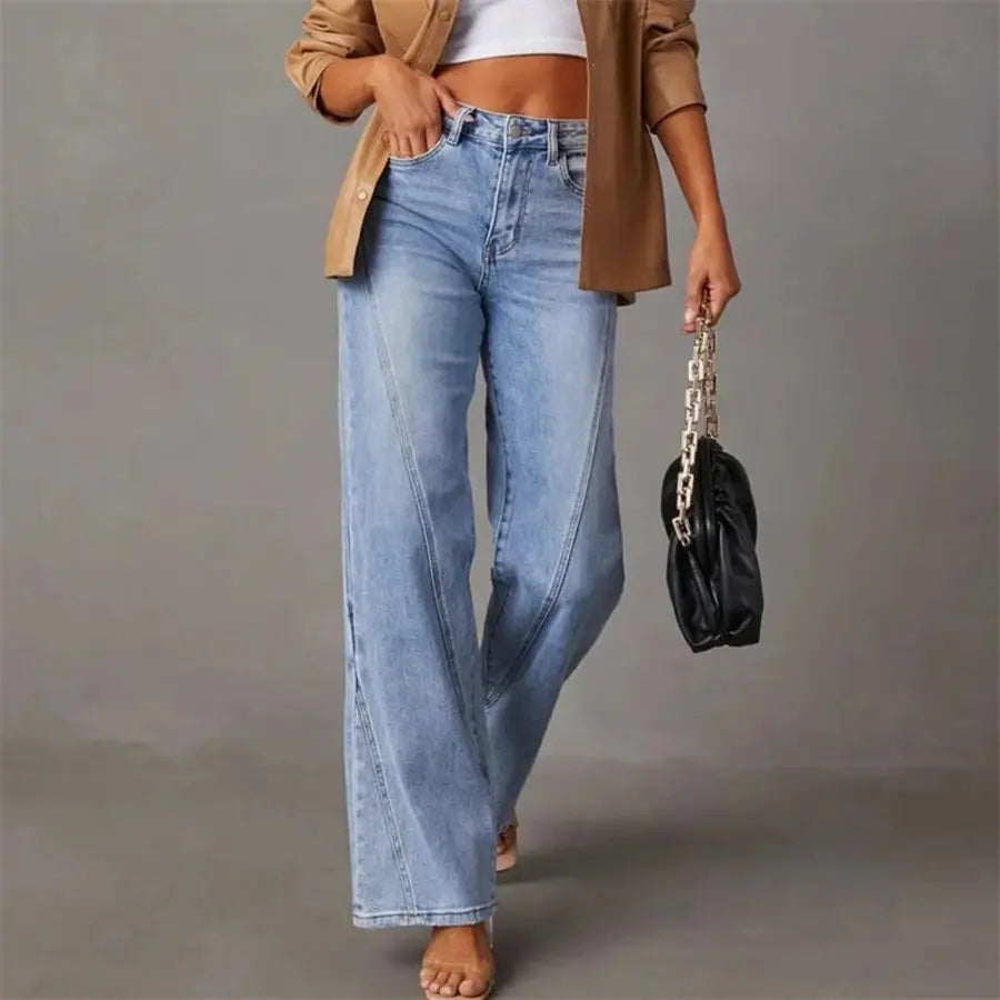High Waist Front Seam Straight Jeans