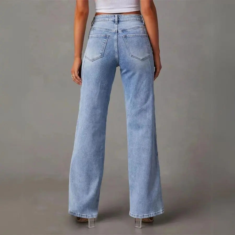 High Waist Front Seam Straight Jeans