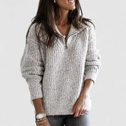 Zip Up High Neck Knit Sweater