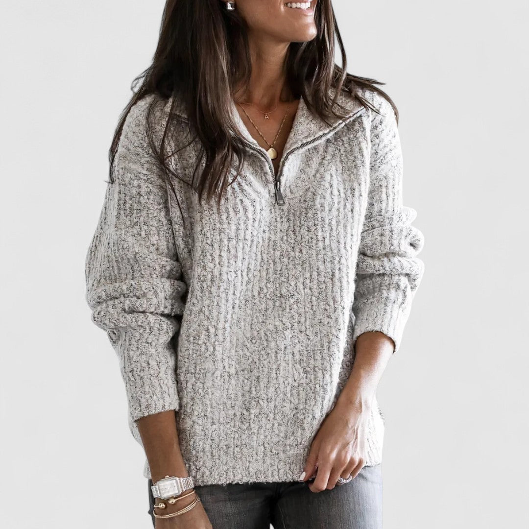 Zip Up High Neck Knit Sweater