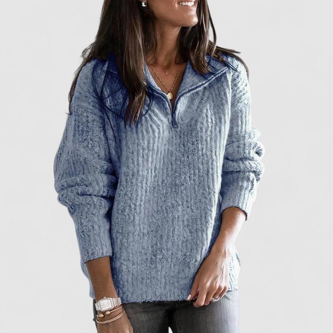 Zip Up High Neck Knit Sweater
