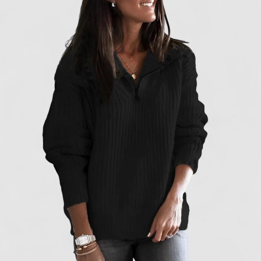 Zip Up High Neck Knit Sweater