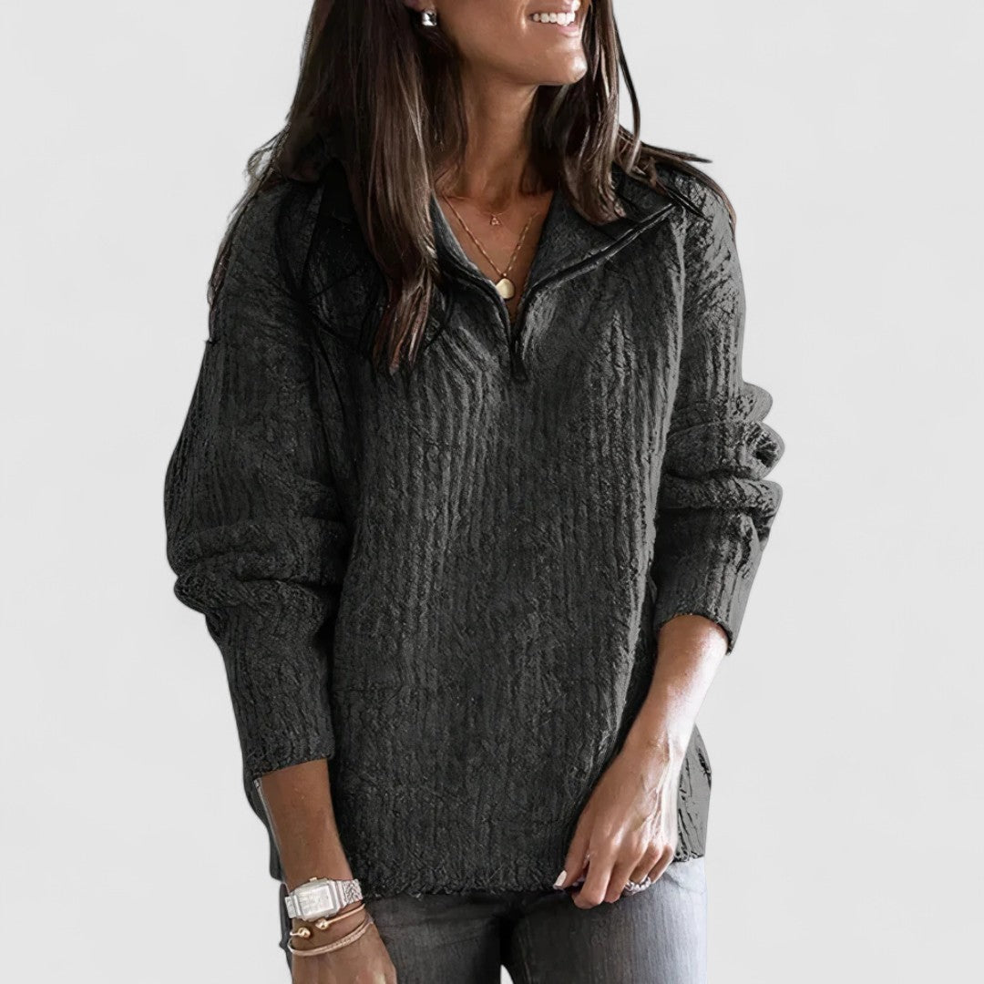 Zip Up High Neck Knit Sweater
