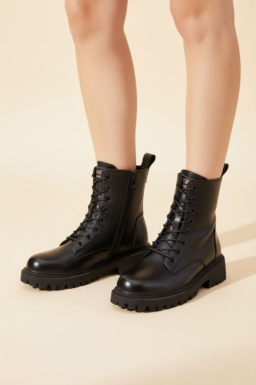 Lace Up Side Zip Ankle Boots