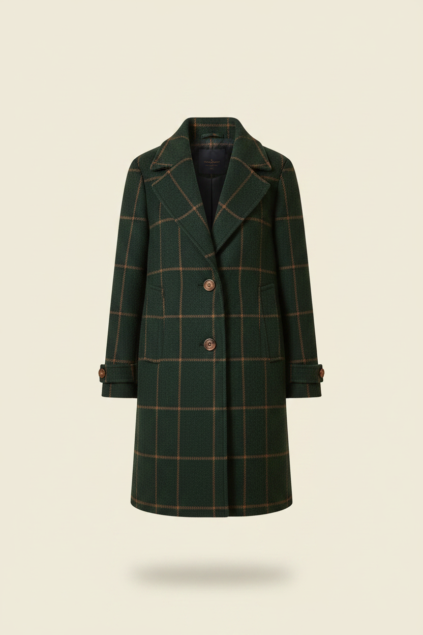 Plaid Tweed Lapel Long Coat
