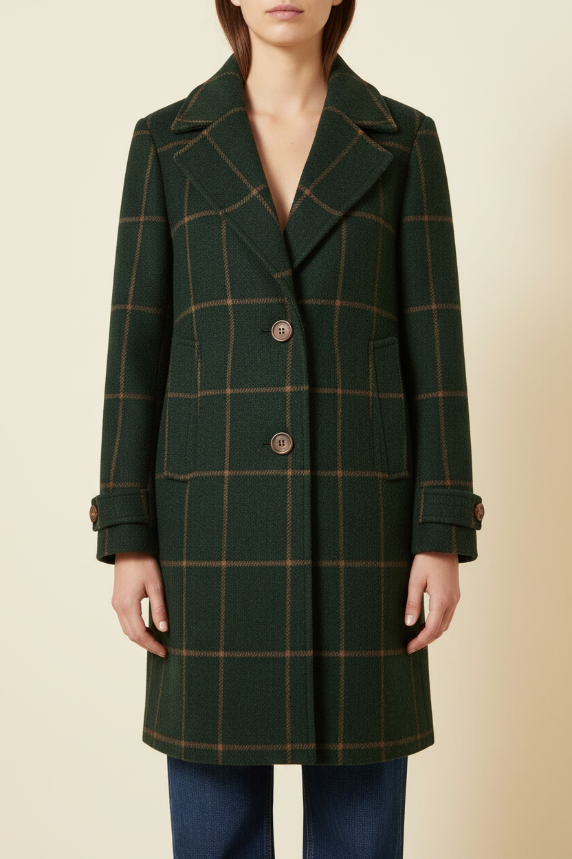 Plaid Tweed Lapel Long Coat
