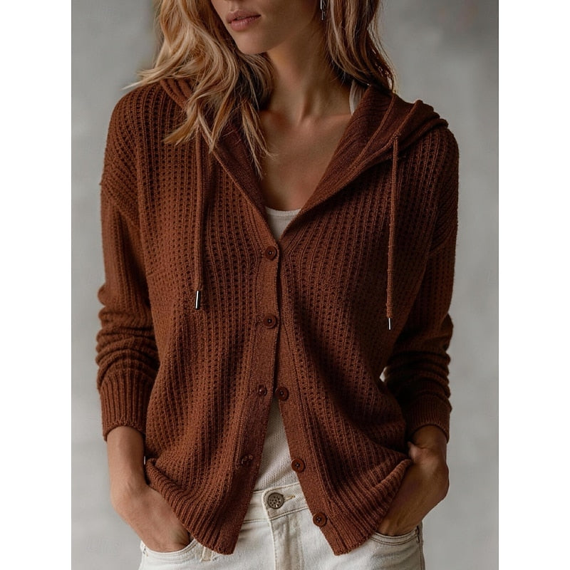Hooded Button Up Knit Cardigan