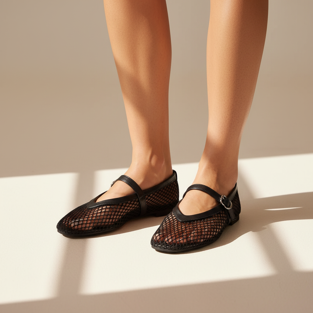 Mesh Mary Jane Ballet Flats