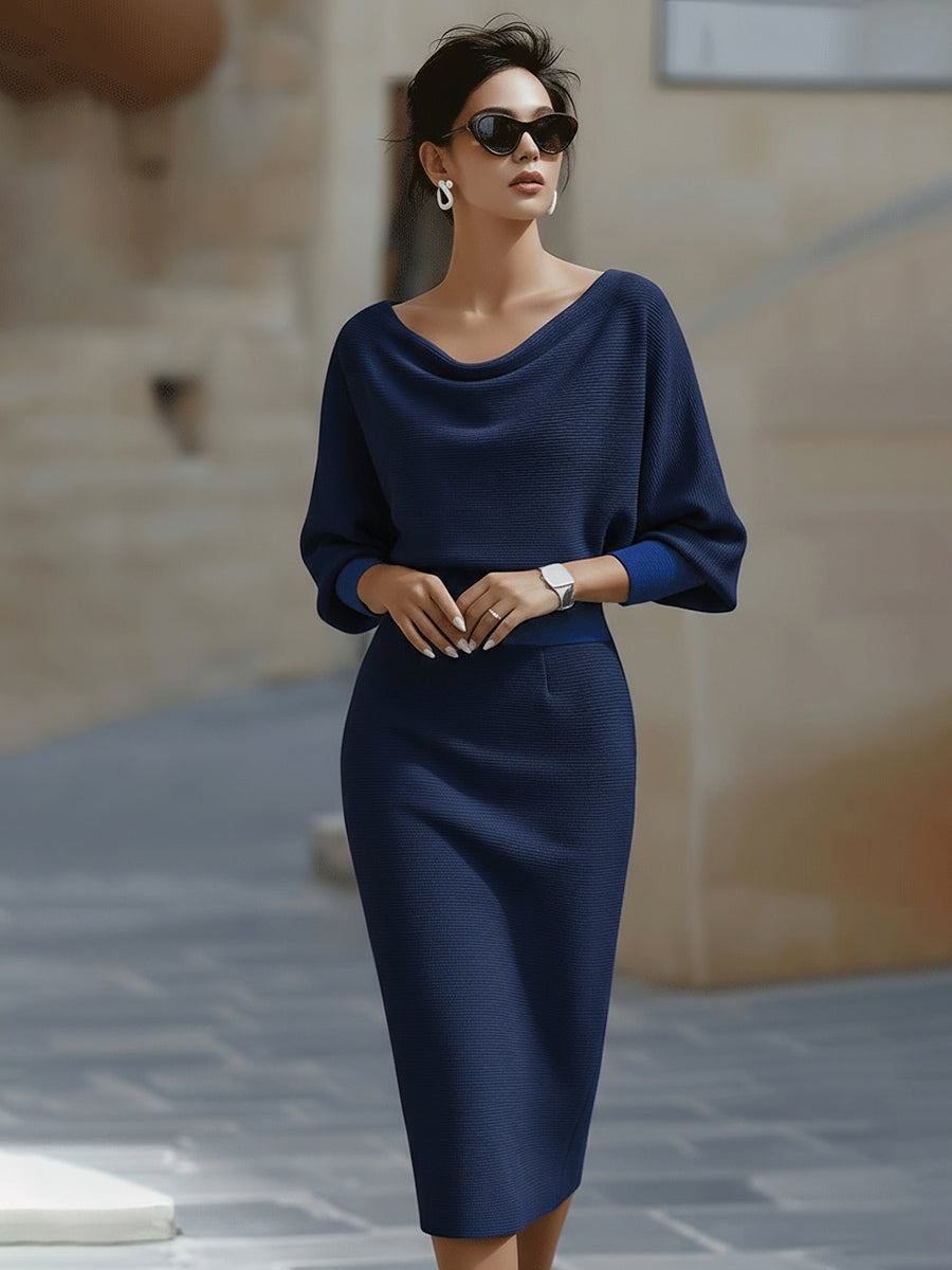 Elegant Draped Batwing Midi Dress