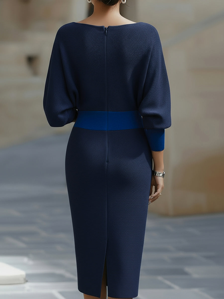 Elegant Draped Batwing Midi Dress