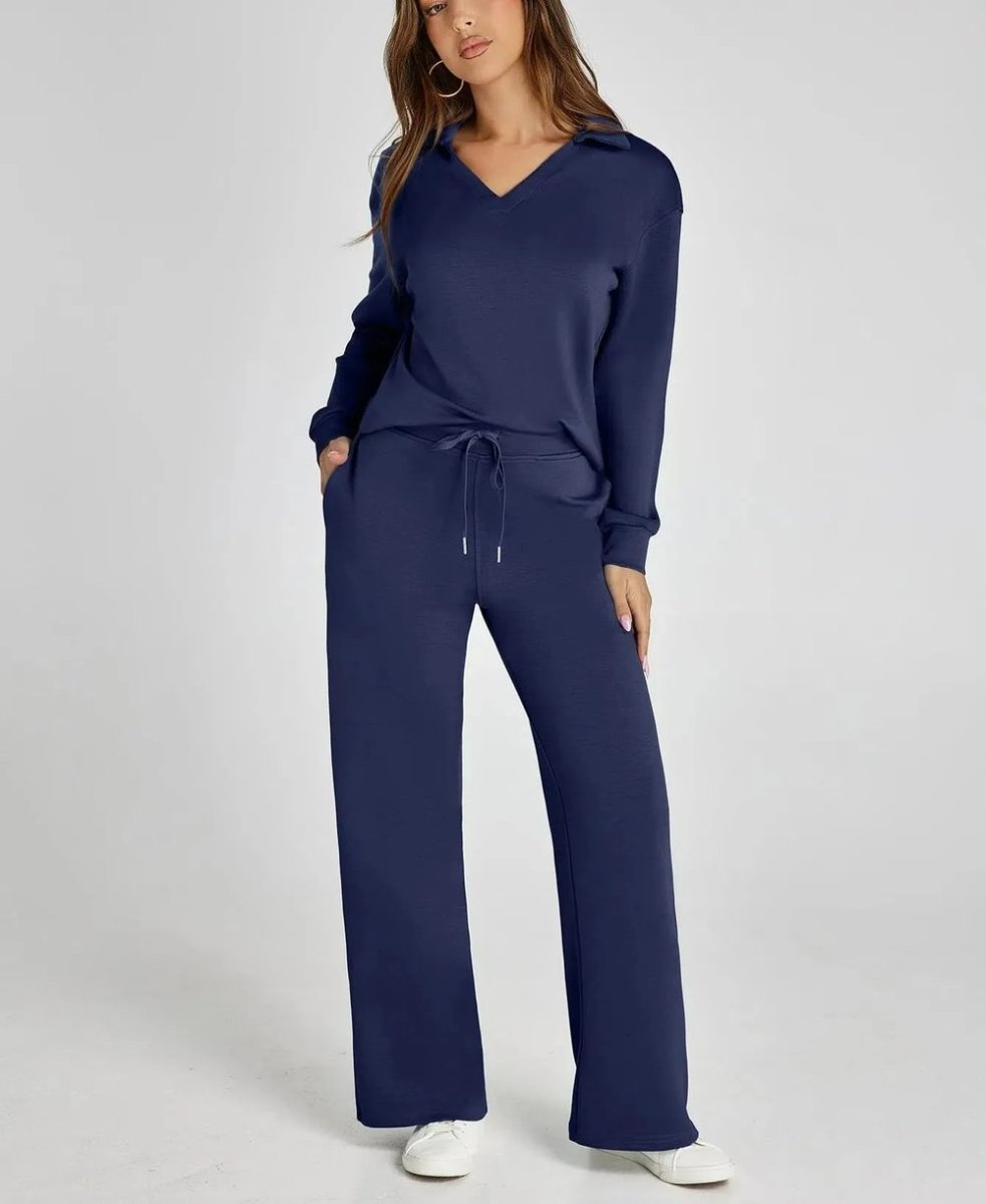 Polo V-Neck Wide Leg Trouser Set