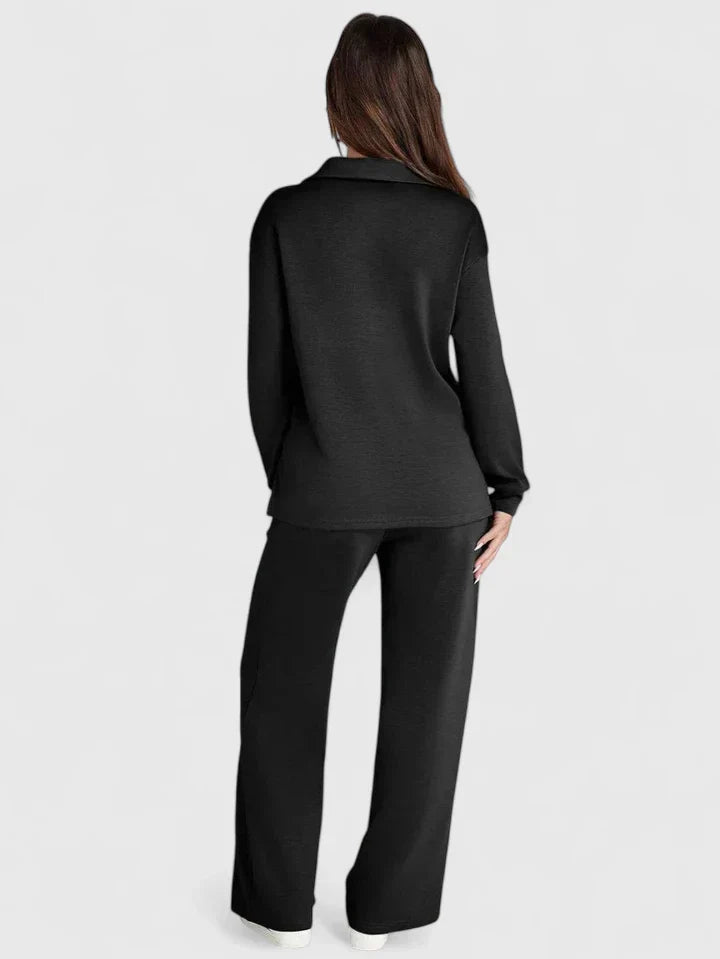 Polo V-Neck Wide Leg Trouser Set