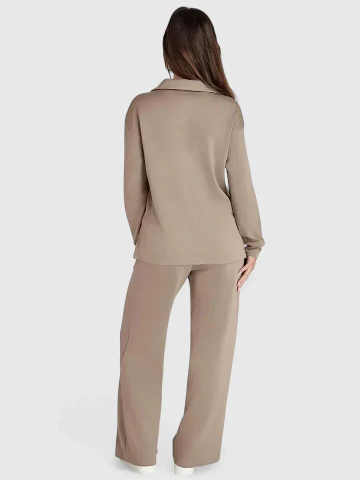 Polo V-Neck Wide Leg Trouser Set
