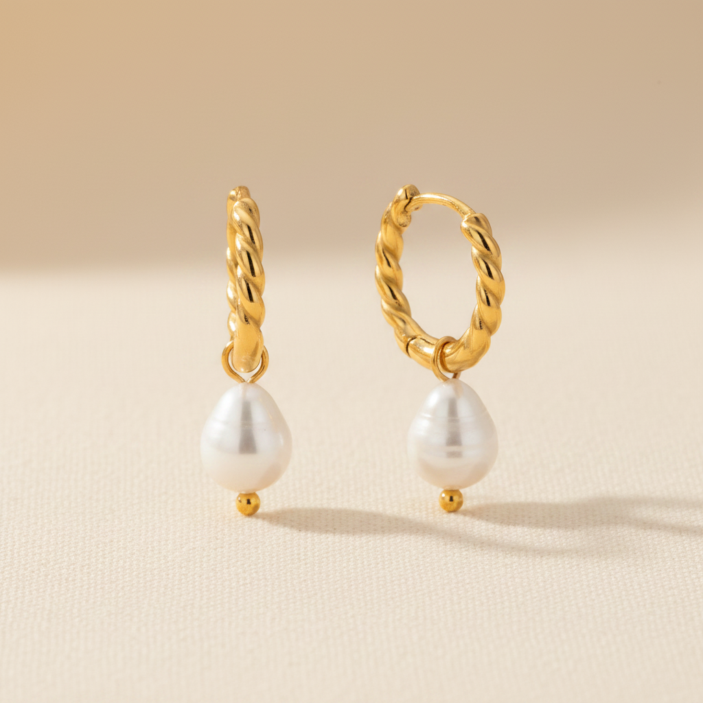 Pearl Drop Hoop Earrings | Gold-Plated | Ivory Nova