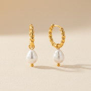 Pearl Drop Hoop Earrings | Gold-Plated