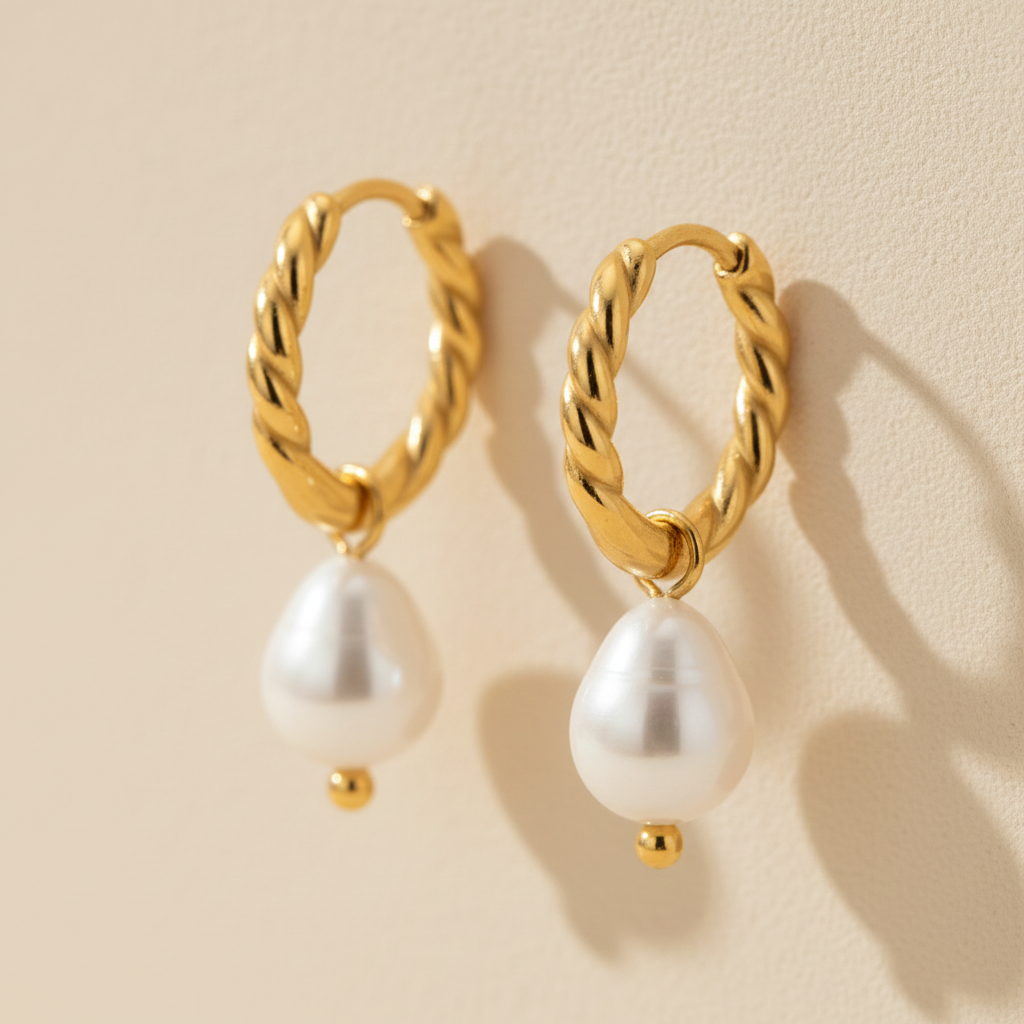 Pearl Drop Hoop Earrings | Gold-Plated | Ivory Nova