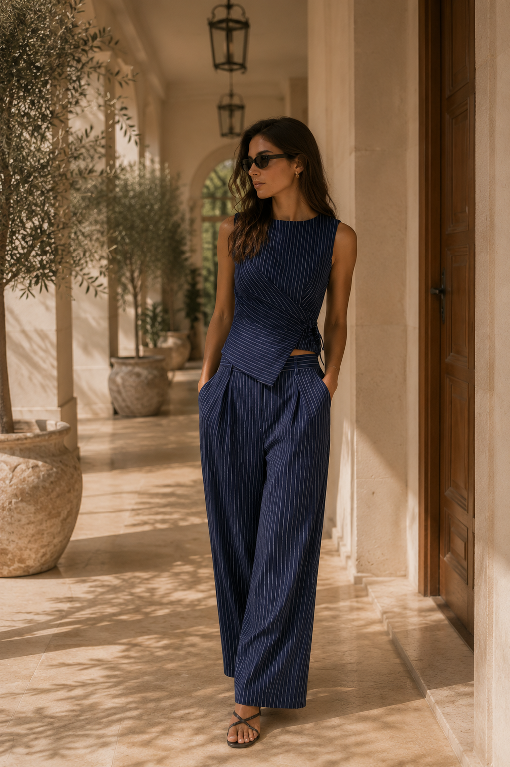 Pinstripe Wrap Top Co-Ord Set