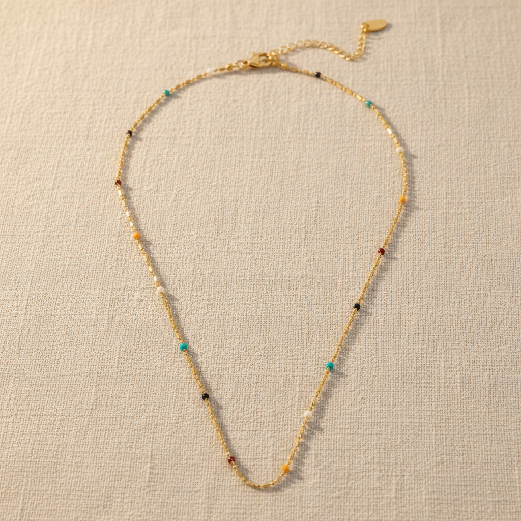 Multicolour Beaded Necklace | Gold-Plated