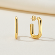 Rounded Rectangle Hoop Earrings | Gold-Plated